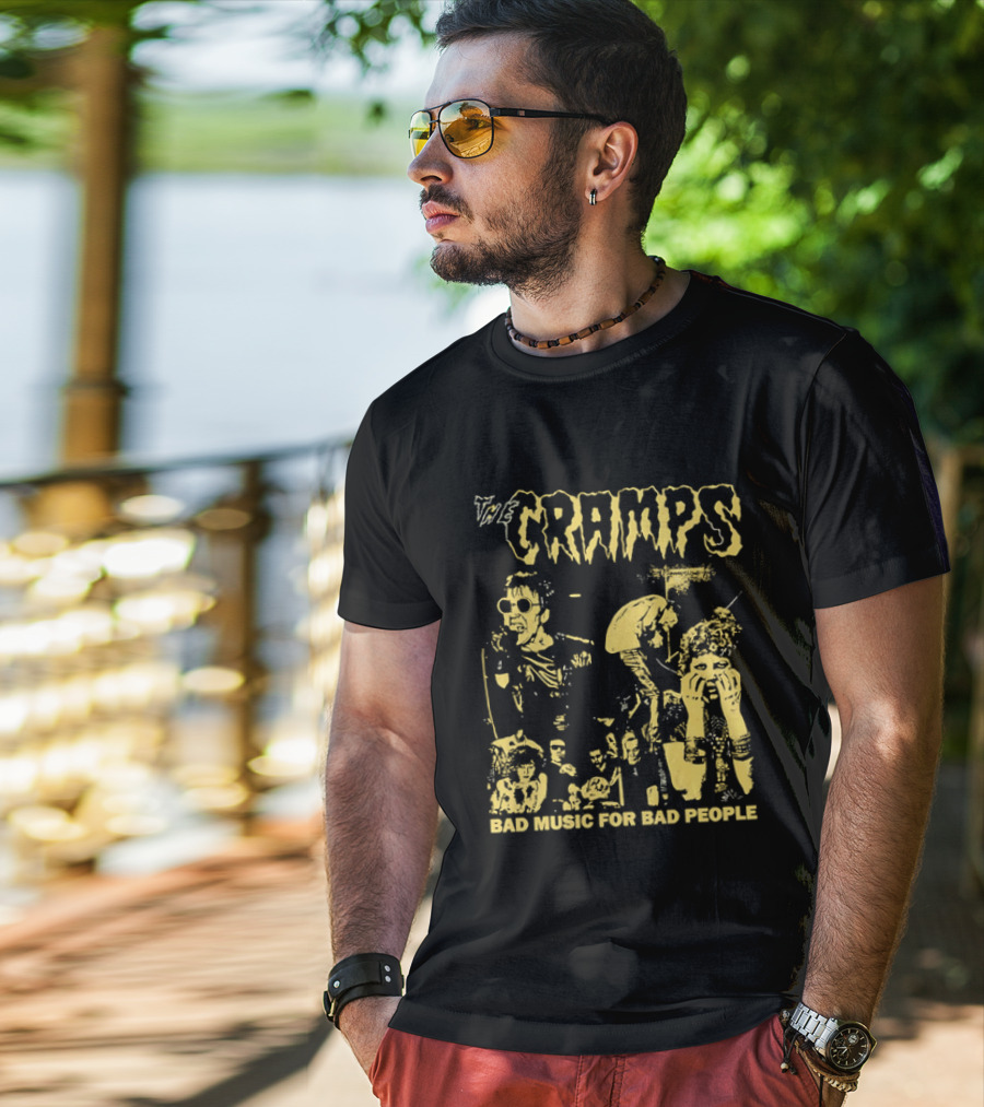 The Cramps Bad Music For Bad People Band Members Collage Yellow Black T-Shirt