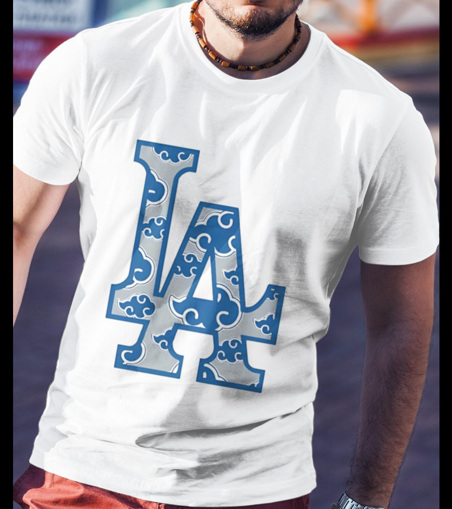LA Kumo Royal Pattern Clouds Blue Silver T-Shirt