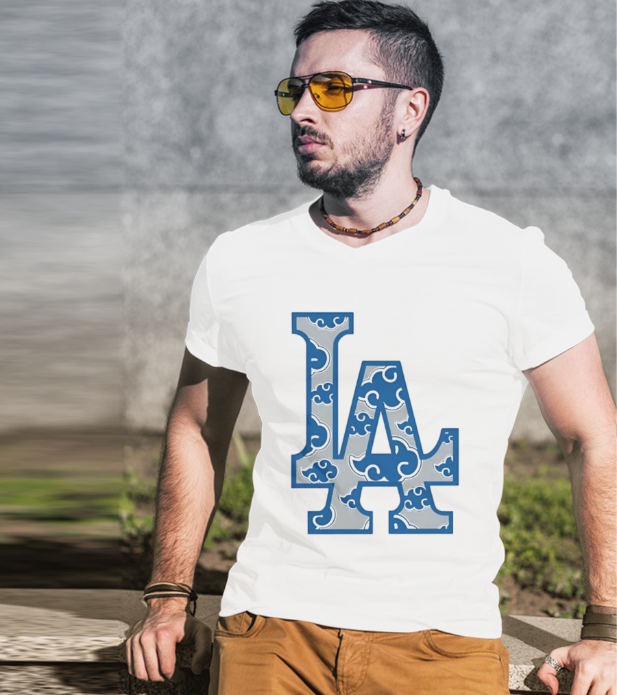 LA Kumo Royal Pattern Clouds Blue Silver T-Shirt