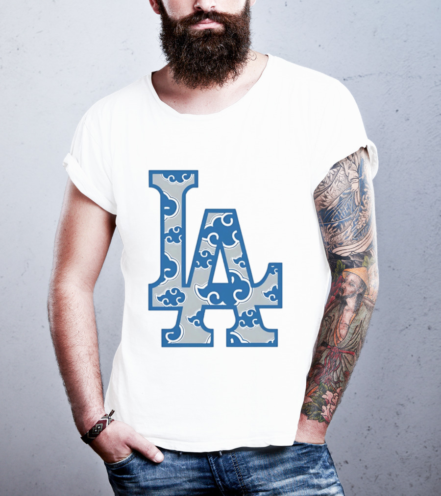 LA Kumo Royal Pattern Clouds Blue Silver T-Shirt