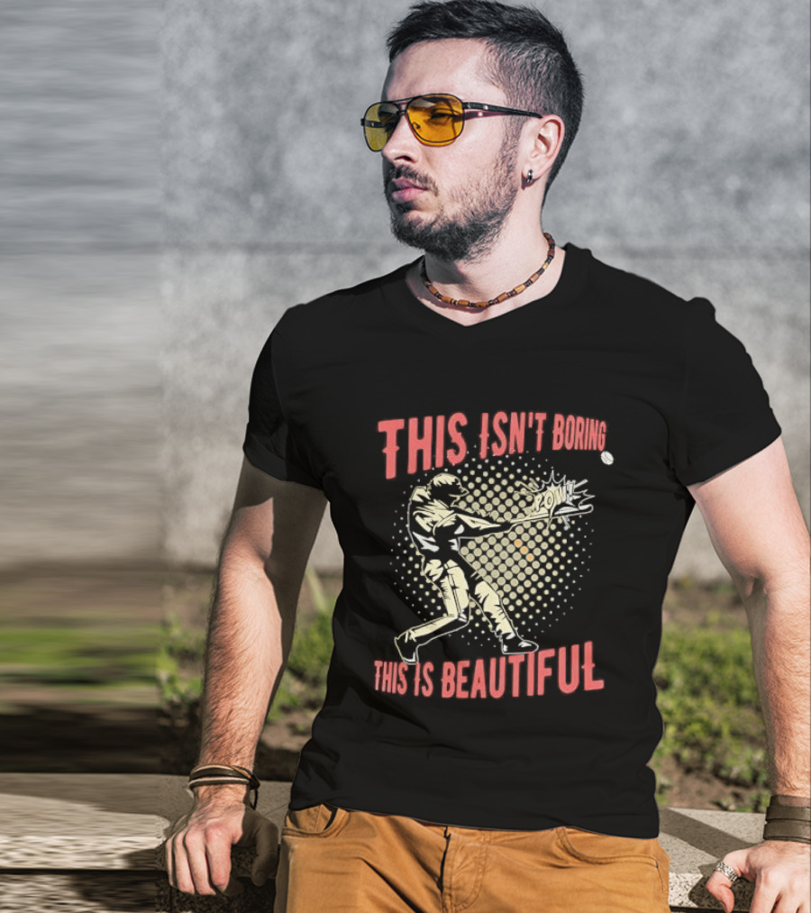 This Isn't Boring This Is Beautiful Baseball Batter Swinging Bat Comic Pow Halftone T-Shirt