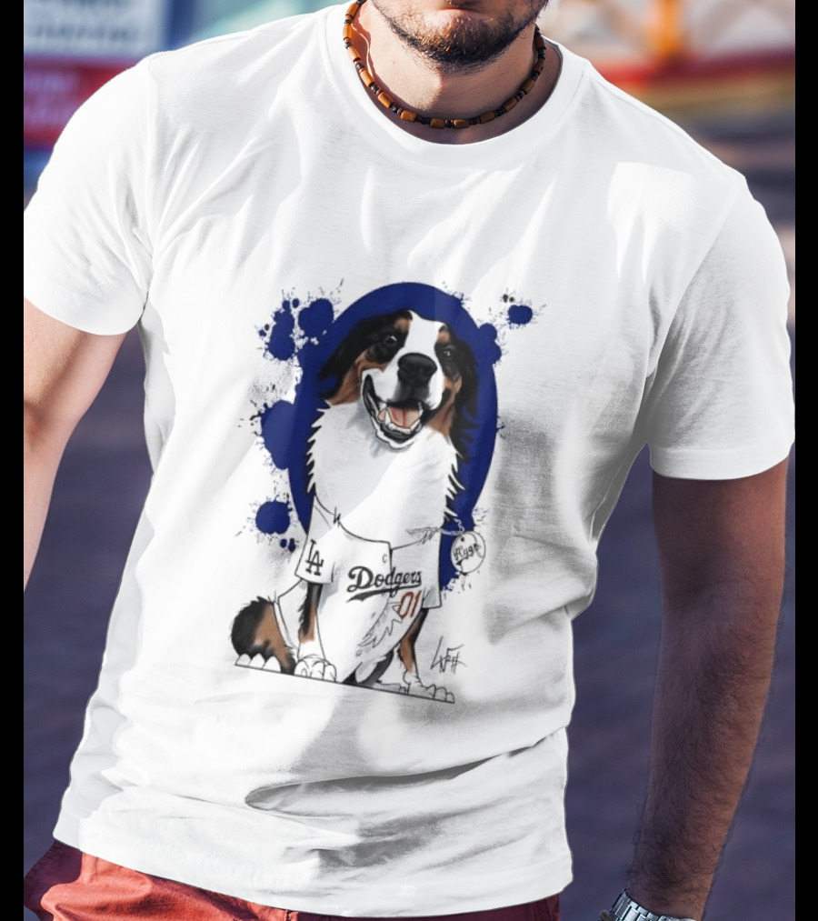 Los Angeles Dodgers MLB Kygo Cartoon Australian Shepherd Dog Paint Splatter T-Shirt
