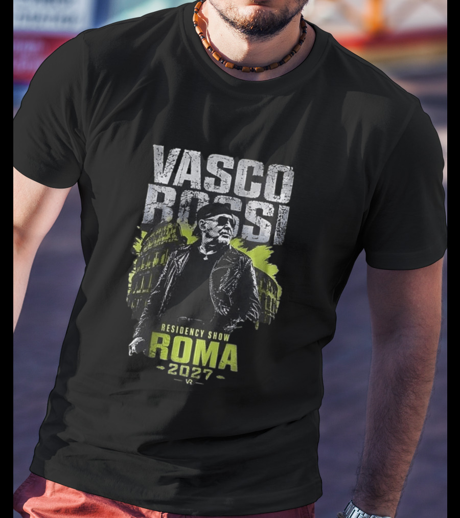 Vasco Rossi Residency Show Roma 2027 Black Leather Jacket Iconic Performance T-Shirt