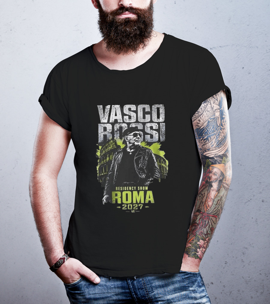 Vasco Rossi Residency Show Roma 2027 Black Leather Jacket Iconic Performance T-Shirt
