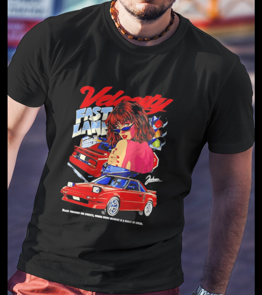 Velocity Fast Lane Blaze Through The Streets Classic Red Cars Retro Vibe T-Shirt