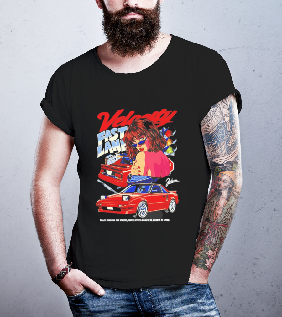 Velocity Fast Lane Blaze Through The Streets Classic Red Cars Retro Vibe T-Shirt
