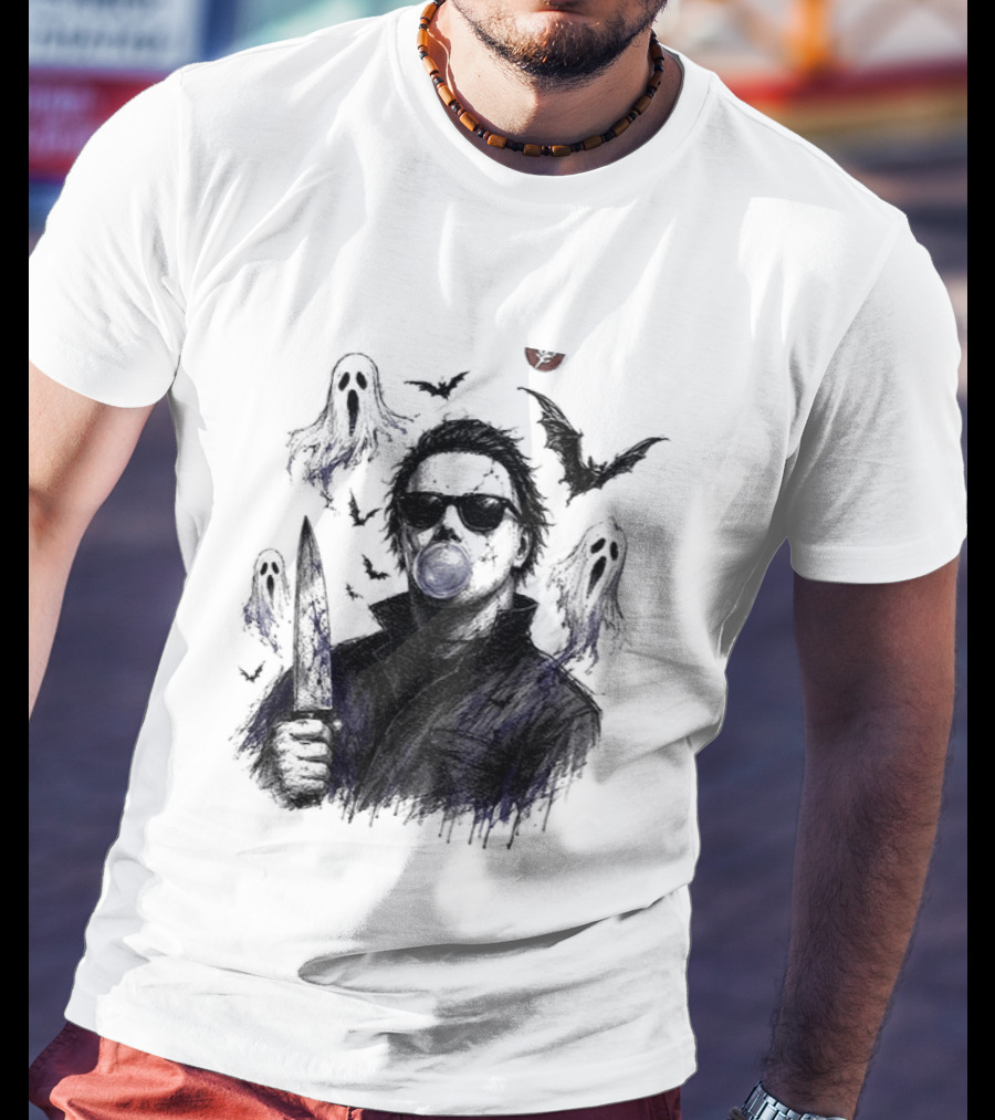 Michael Myers Bubble Gum Slasher Spooky Season Movie Ghosts And Bats T-Shirt