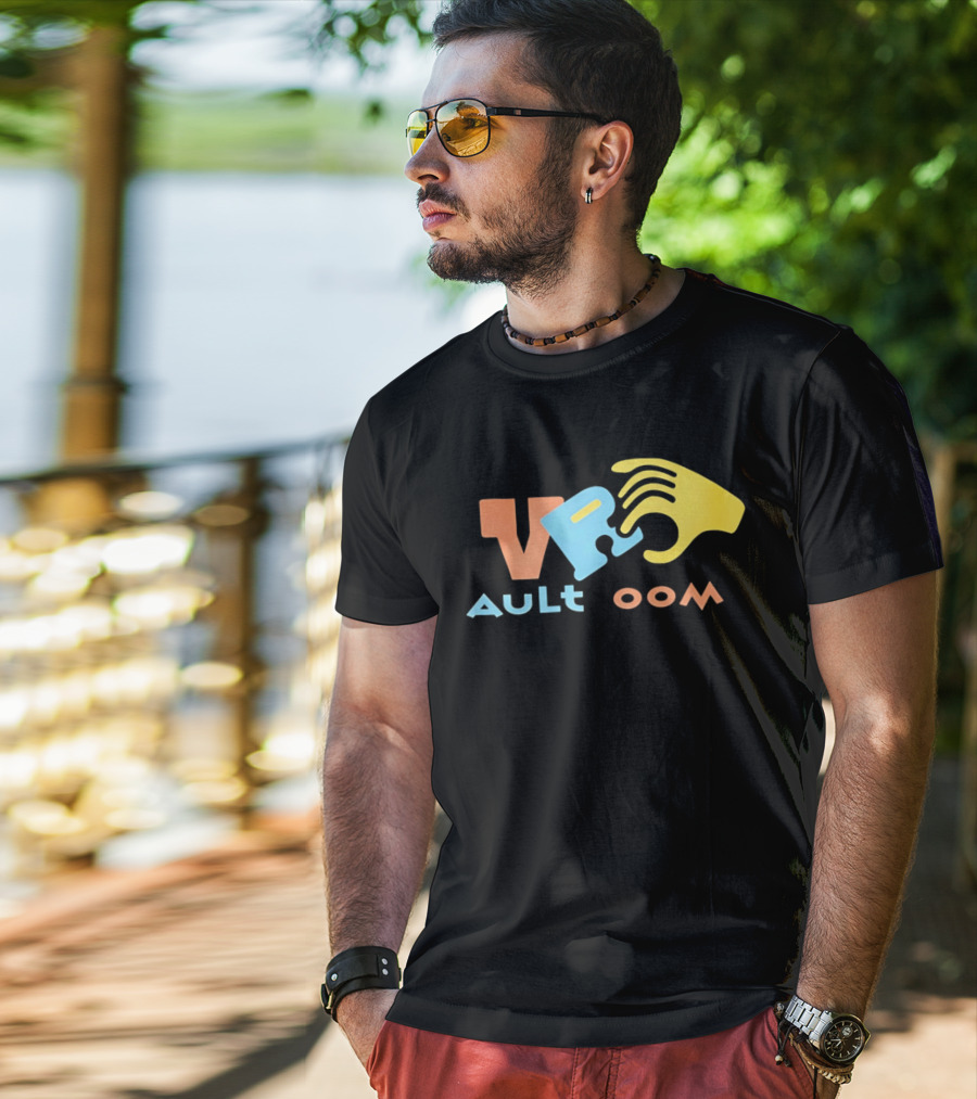 VR Vault Room Yellow Hand Blue Puzzle Piece Cartoon T-Shirt