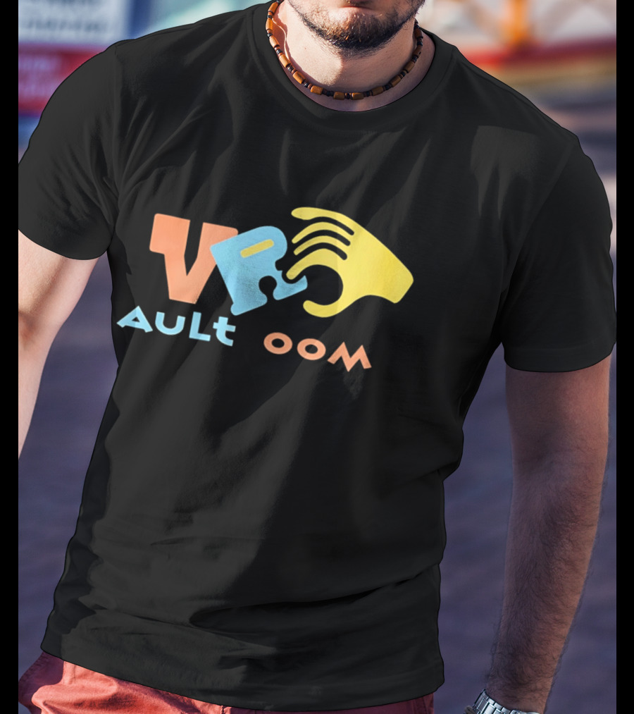 VR Vault Room Yellow Hand Blue Puzzle Piece Cartoon T-Shirt