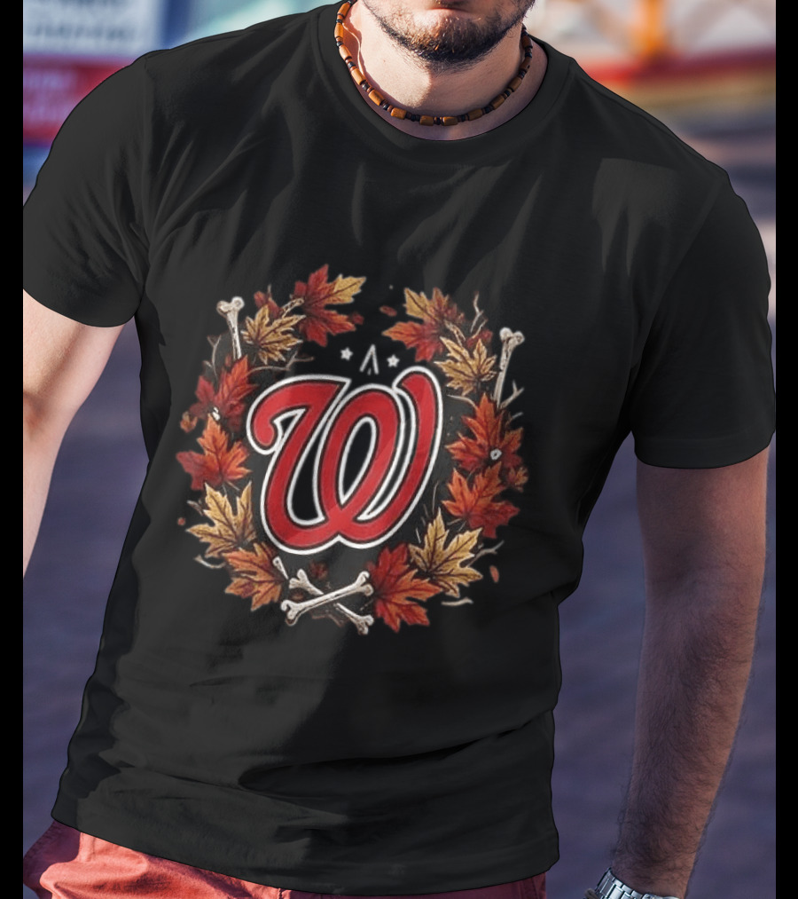 Washington Nationals Halloween Skull Maple Leaves Bats Baseballs T-Shirt