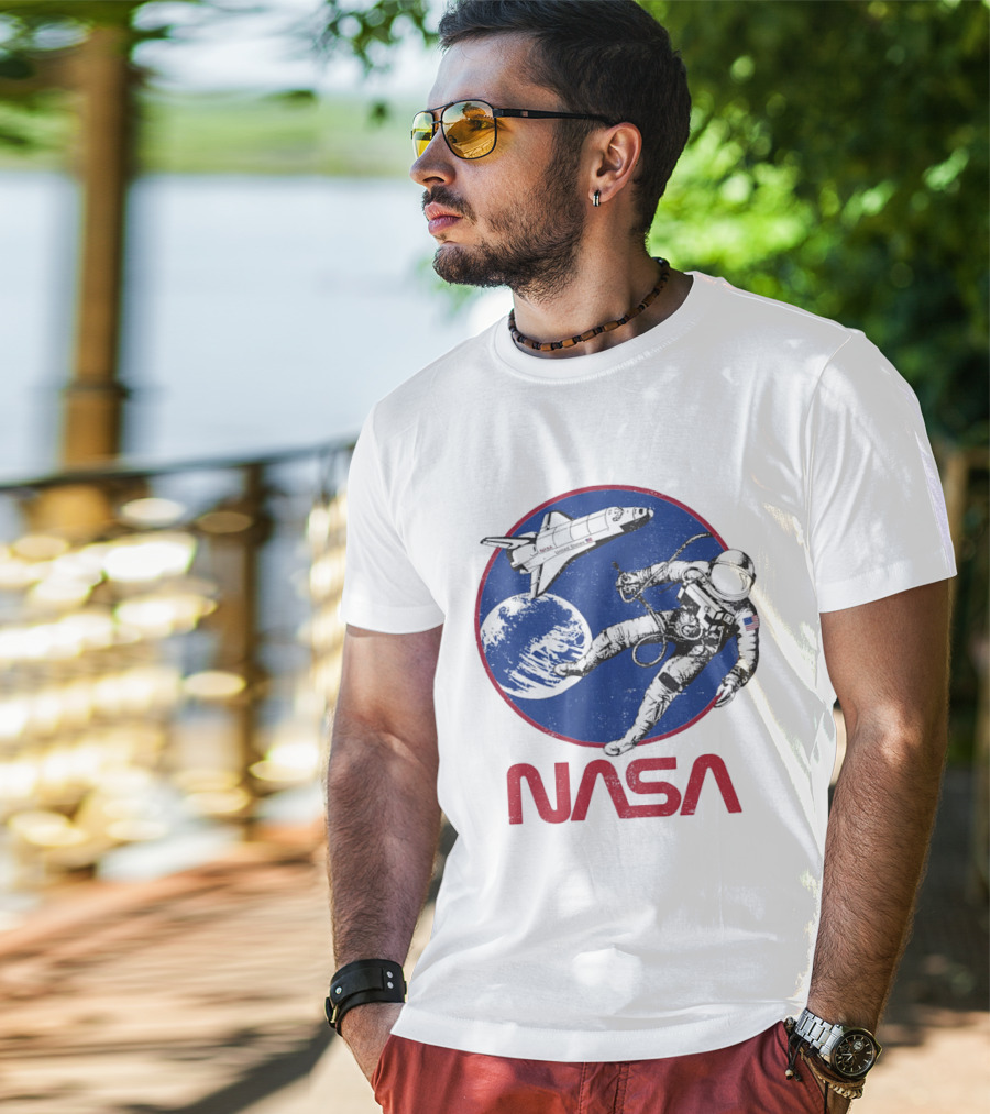 NASA Space Shuttle And Astronaut Earth Scene T-Shirt