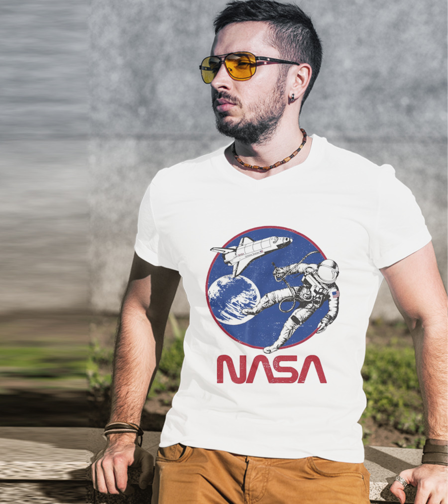 NASA Space Shuttle And Astronaut Earth Scene T-Shirt