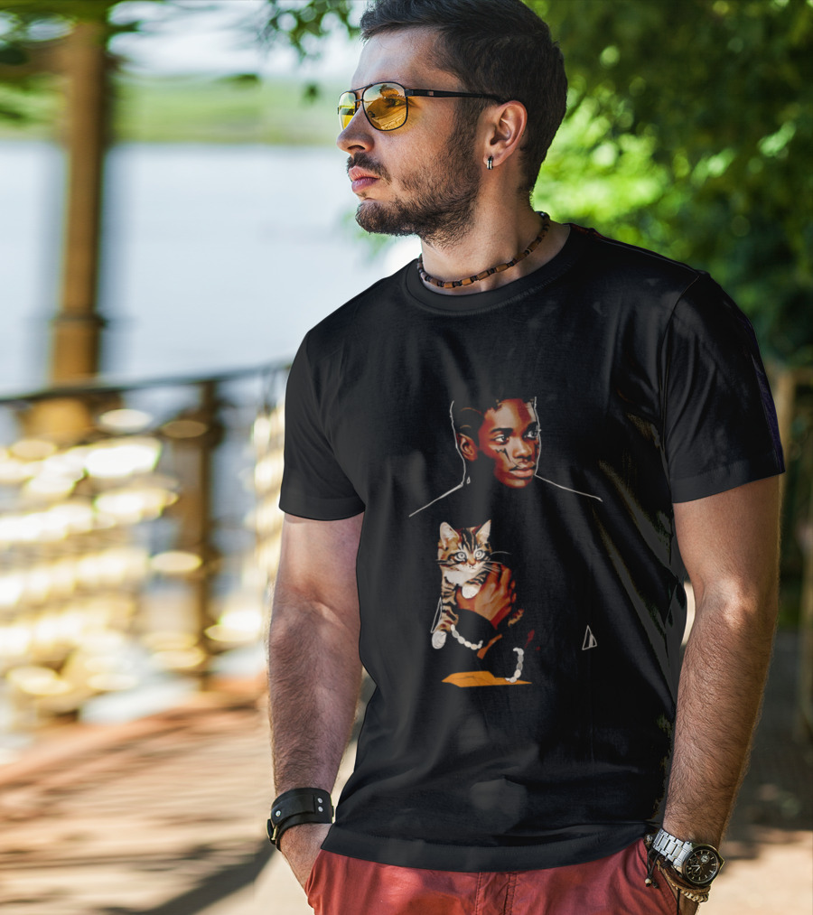 Young Man Holding A Tabby Cat Painting T-Shirt