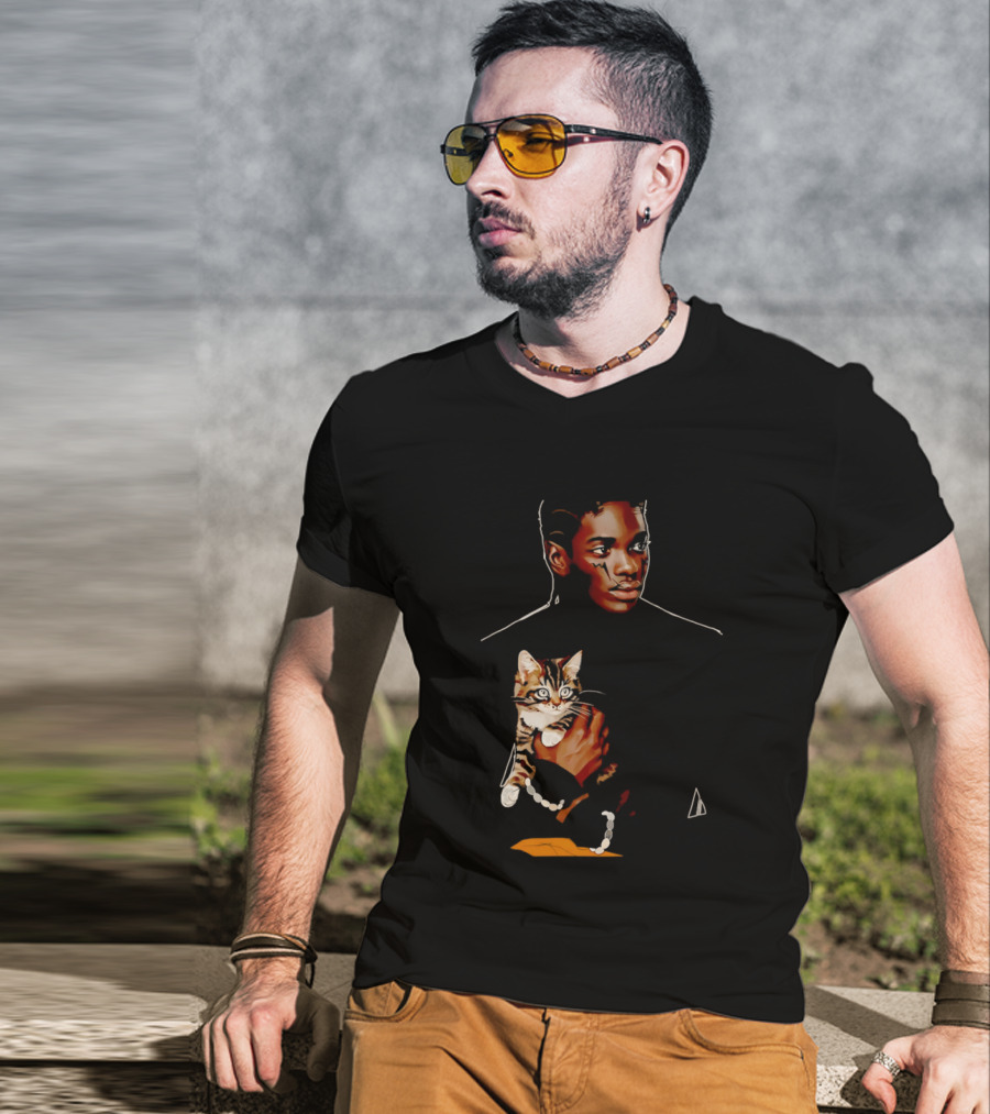 Young Man Holding A Tabby Cat Painting T-Shirt