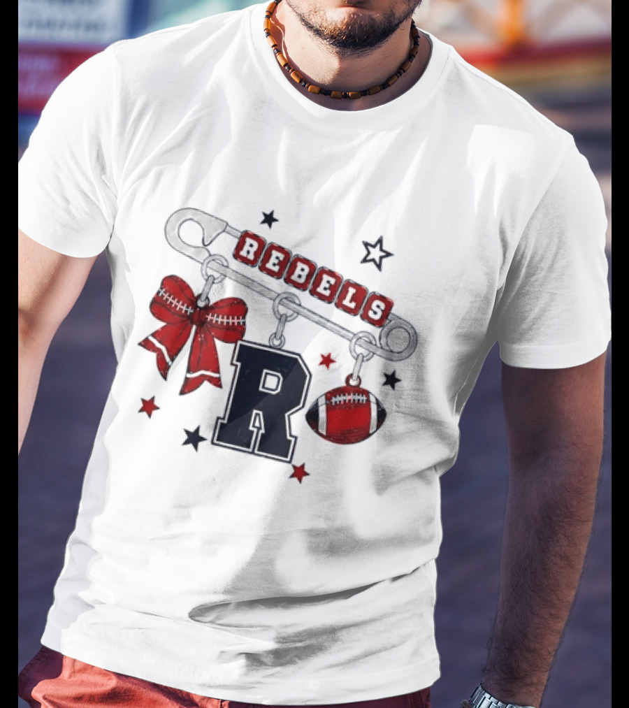 Rebels R Charm Safety Pin Red Bow Football Stars T-Shirt