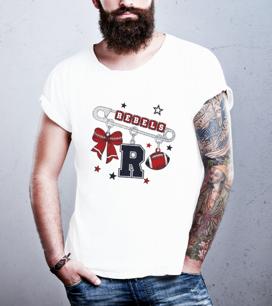 Rebels R Charm Safety Pin Red Bow Football Stars T-Shirt
