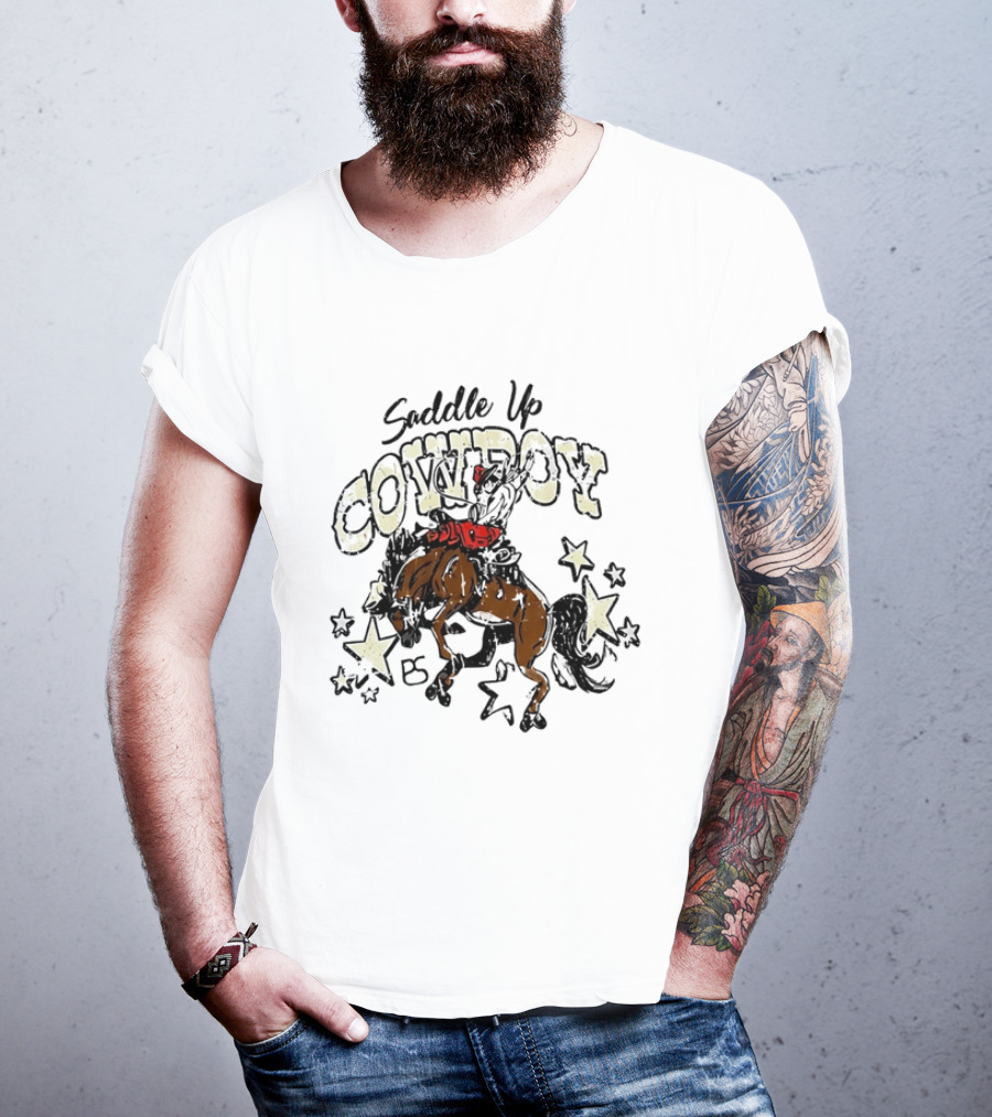 Saddle Up Cowboy Distressed Bucking Bronco Horse Rodeo Stars Bs T-Shirt