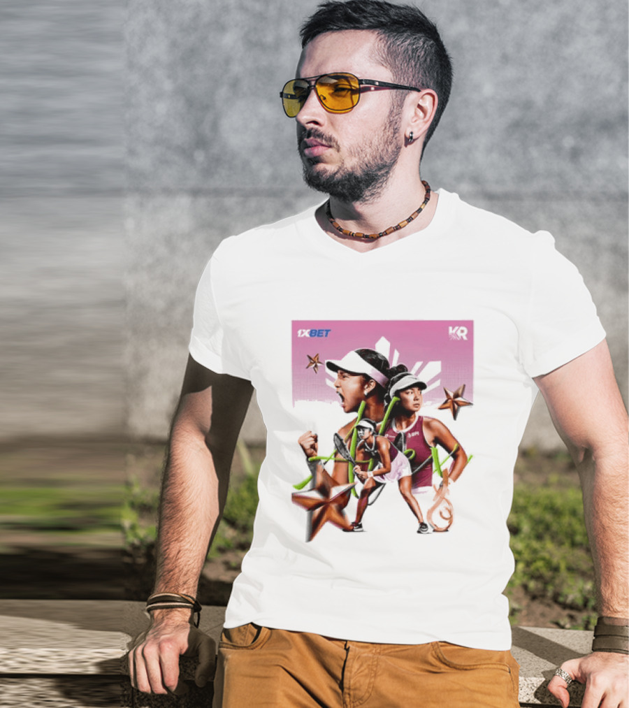 Alex Eala 1XBET Tennis Player Collage Gold Stars Pink T-Shirt