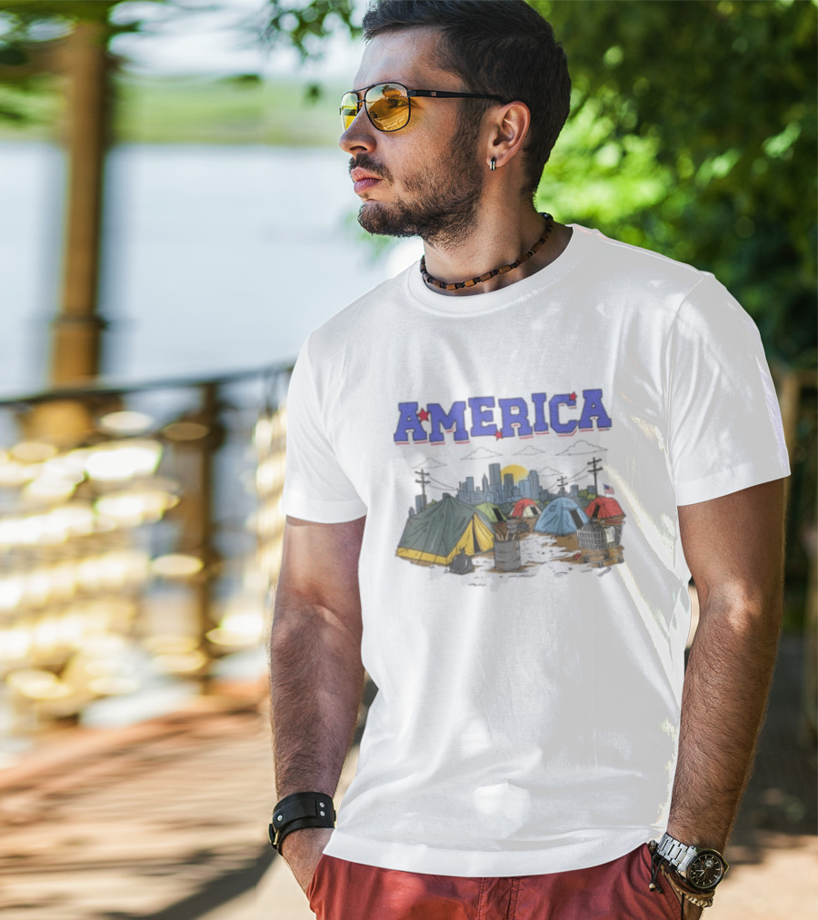 America Cityscape Homeless Encampment T-Shirt