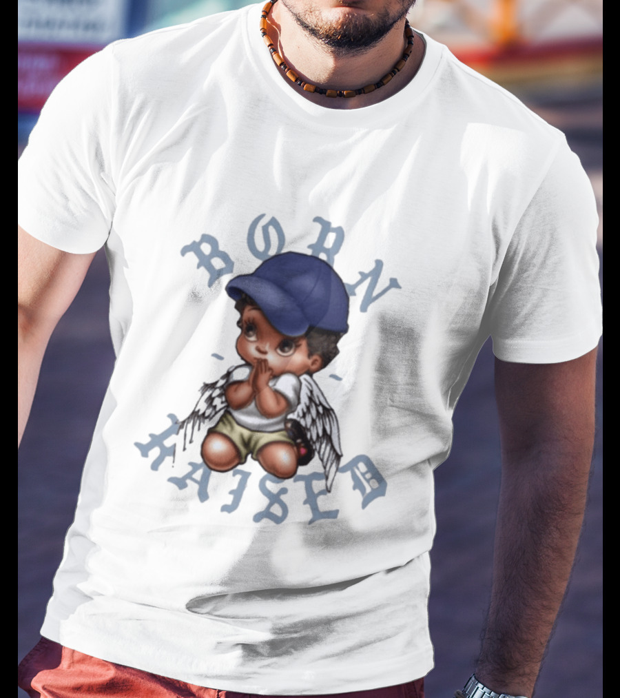 Born X Raised El Angel Cherub Praying With Wings And Cap T-Shirt
