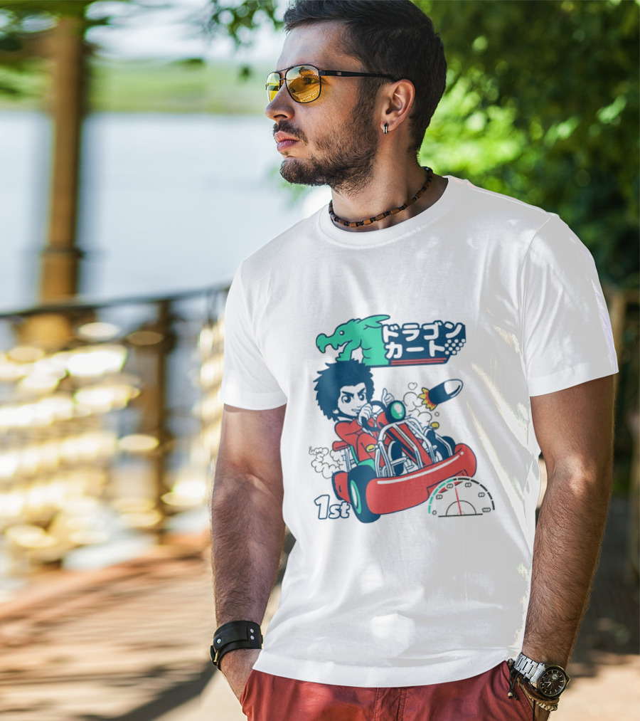 Dragon Kart Japanese Afro Racer 1st Place Red Vehicle Rocket Gauge T-Shirt