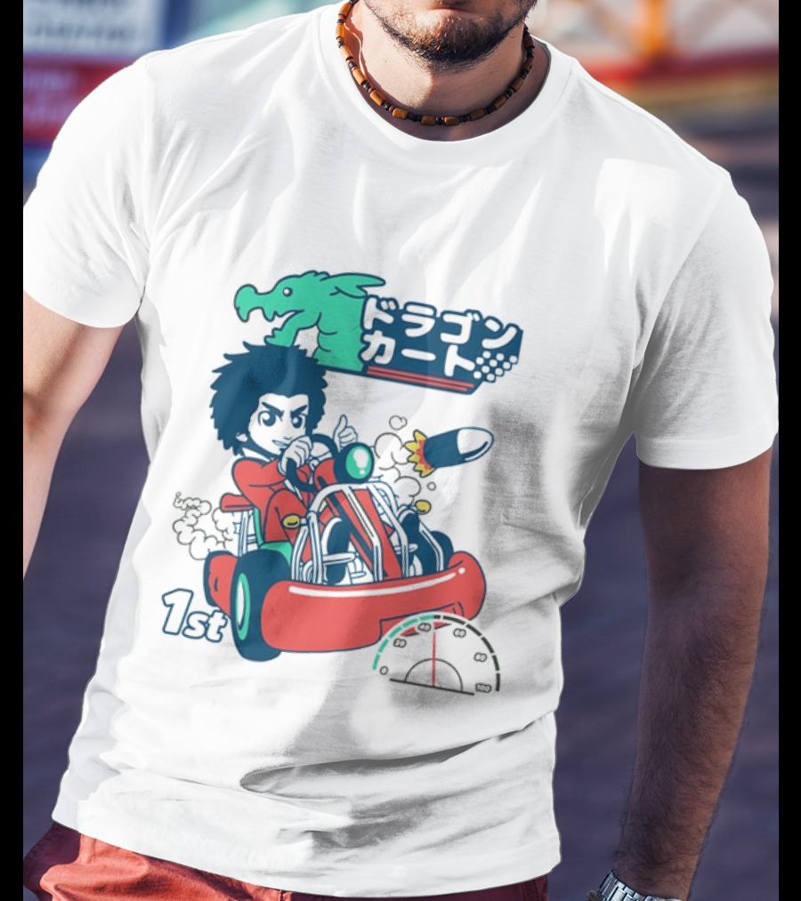 Dragon Kart Japanese Afro Racer 1st Place Red Vehicle Rocket Gauge T-Shirt