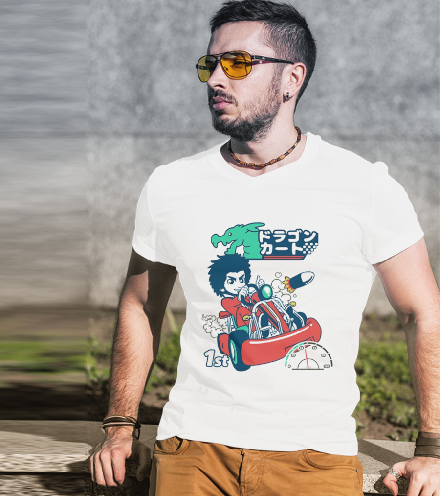 Dragon Kart Japanese Afro Racer 1st Place Red Vehicle Rocket Gauge T-Shirt