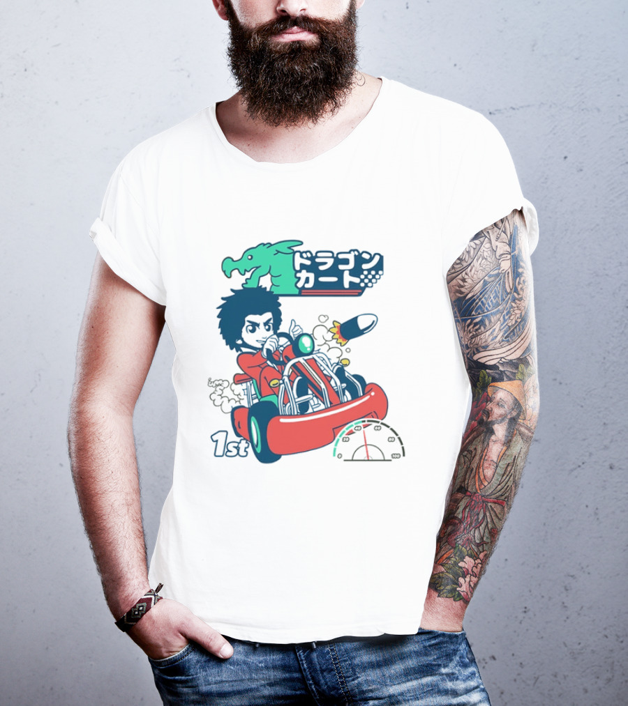 Dragon Kart Japanese Afro Racer 1st Place Red Vehicle Rocket Gauge T-Shirt