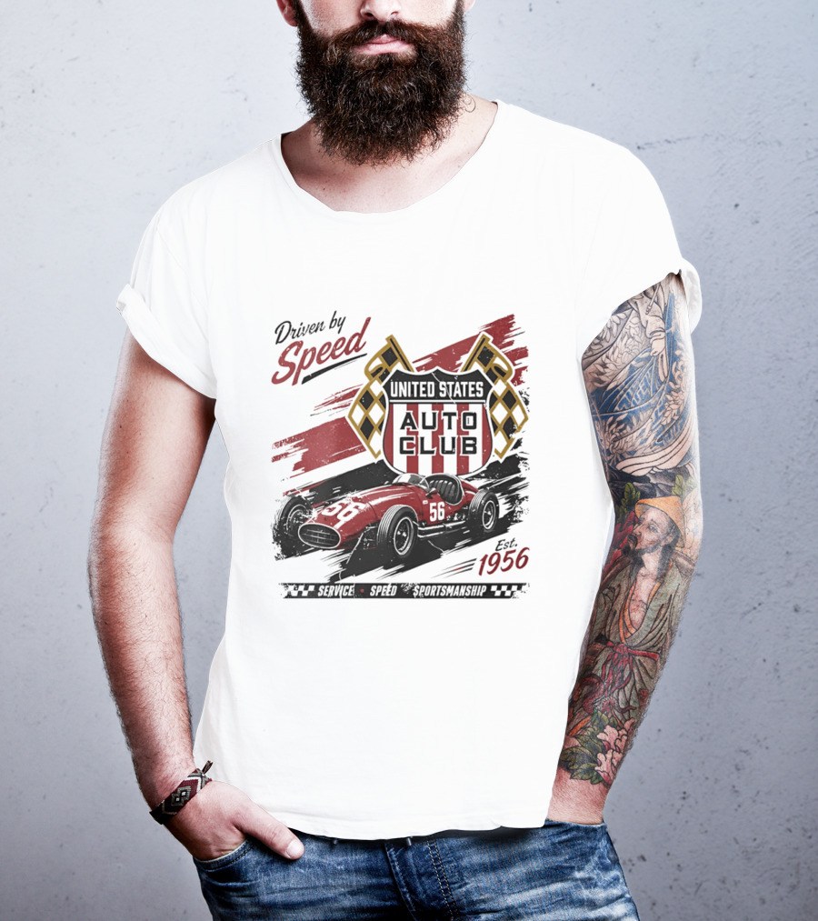 Driven By Speed United States Auto Club Est 1956 Service Speed Sportsmanship Racing Car T-Shirt