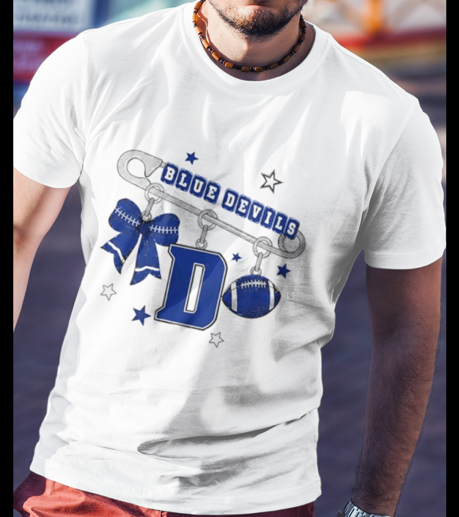 Duke Blue Devils Football Safety Pin Charms Bow Stars T-Shirt