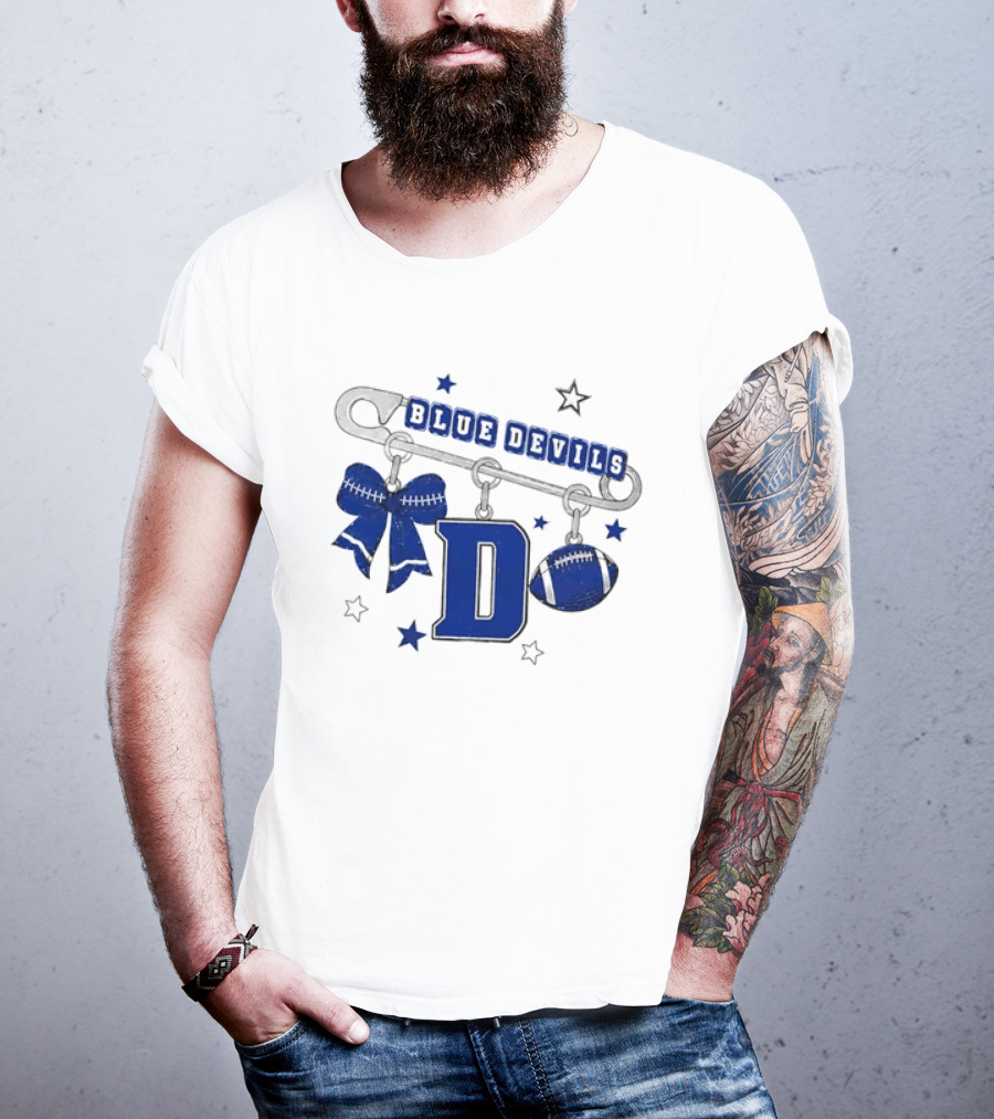 Duke Blue Devils Football Safety Pin Charms Bow Stars T-Shirt