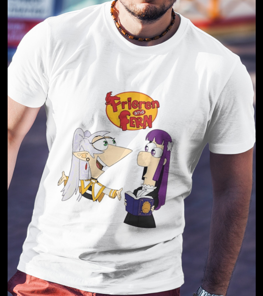 Frieren And Fern Animated Characters With Book And Unique Cartoon T-Shirt