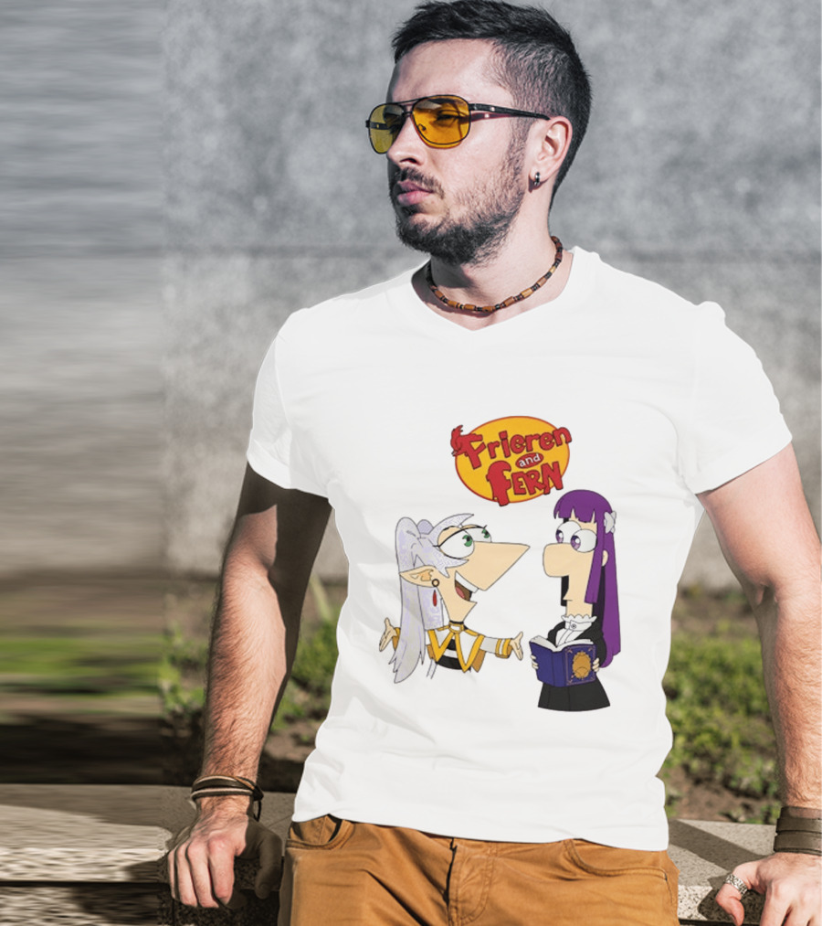 Frieren And Fern Animated Characters With Book And Unique Cartoon T-Shirt