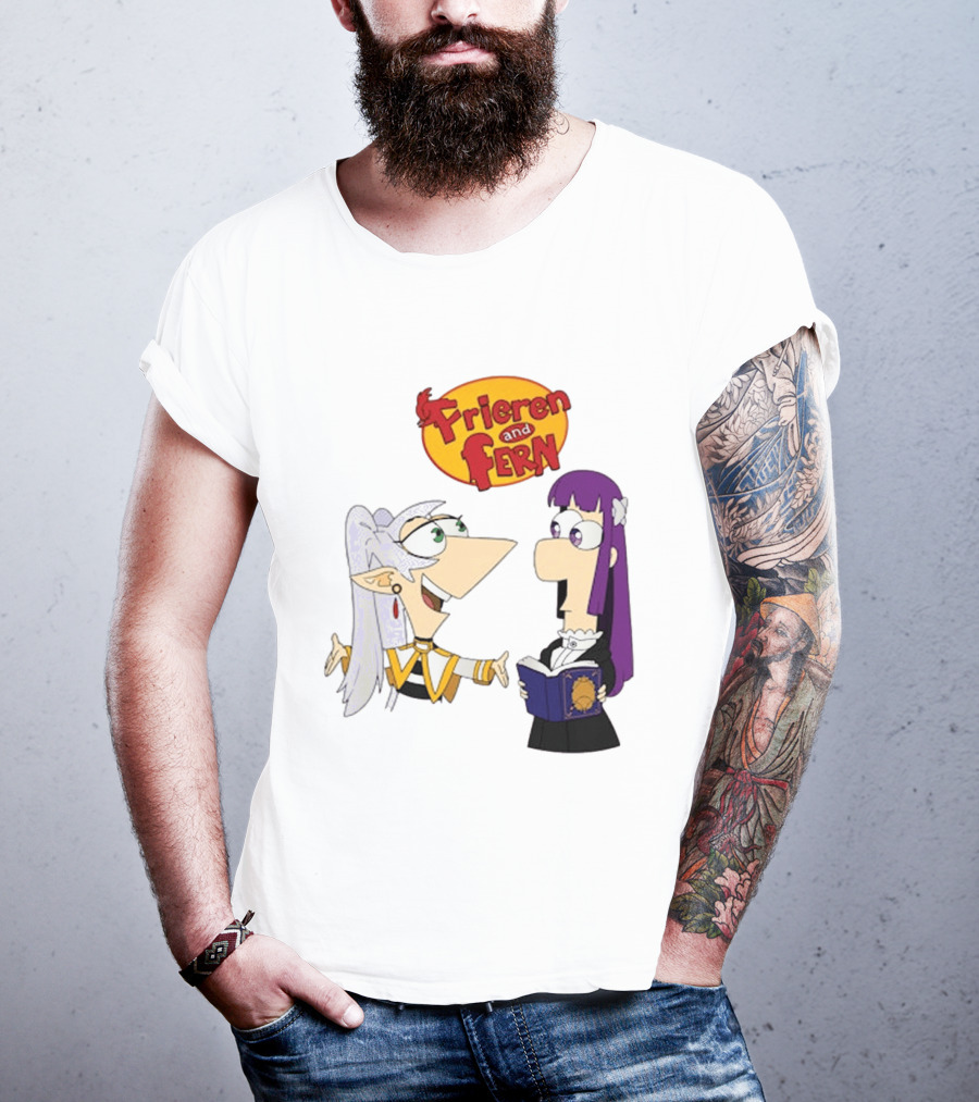 Frieren And Fern Animated Characters With Book And Unique Cartoon T-Shirt