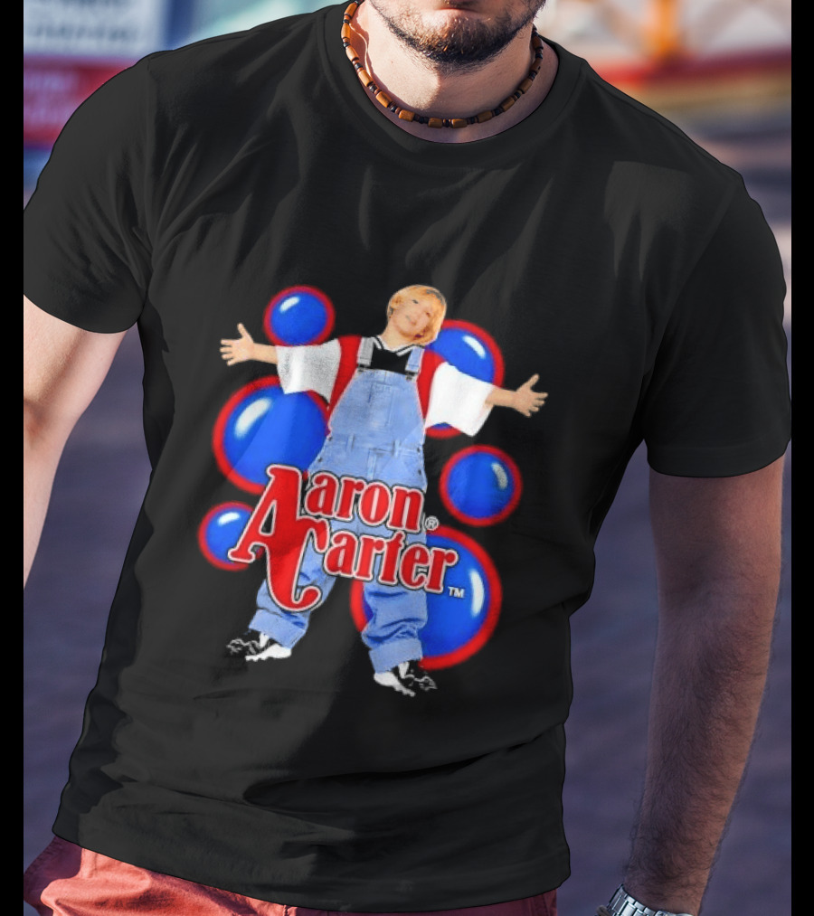 Aaron Carter Denim Overalls Bubbles Photo Bootleg T-Shirt