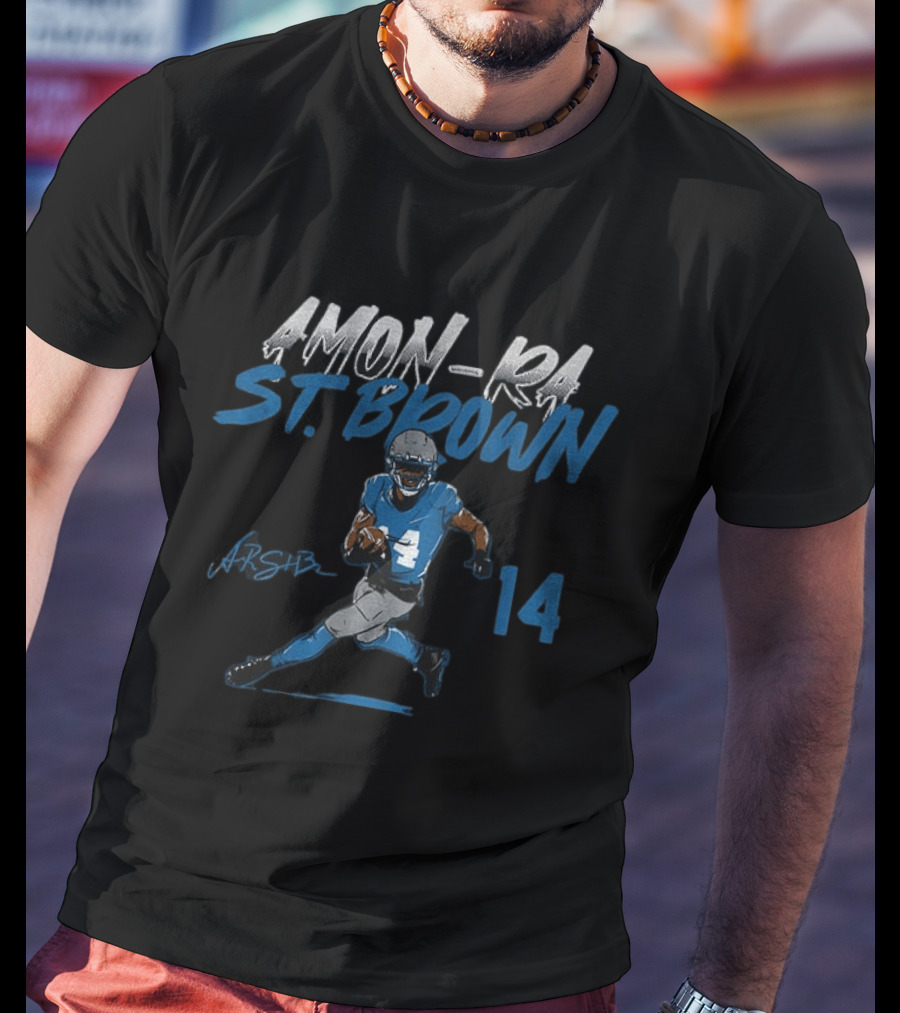 Amon Ra St. Brown Detroit Lions Football Player 14 Signature Edition T-Shirt