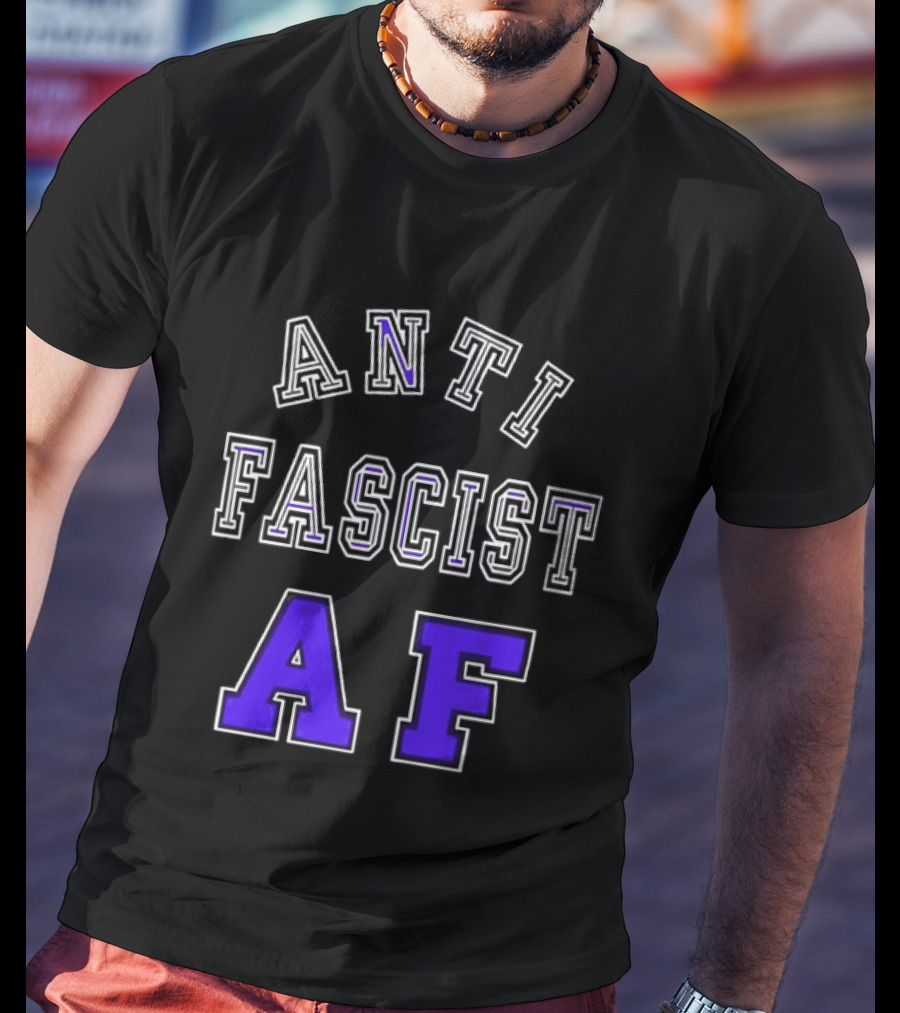 ANTI FASCIST AF Purple White Varsity Block стиль T-Shirt