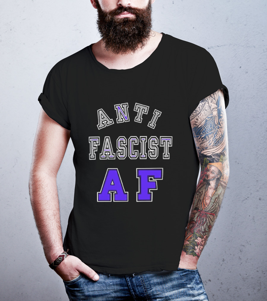 ANTI FASCIST AF Purple White Varsity Block стиль T-Shirt