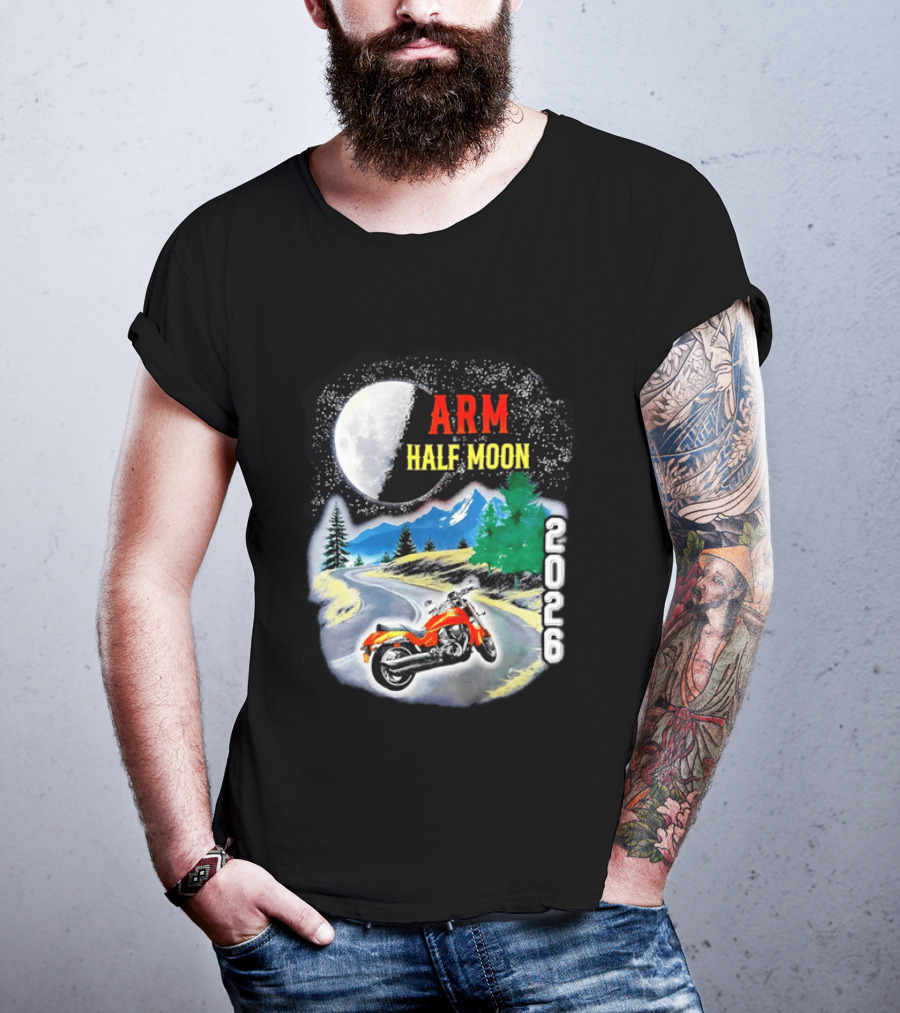 Arm Half Moon 2026 Orange Motorcycle Winding Mountain Road Night Sky T-Shirt