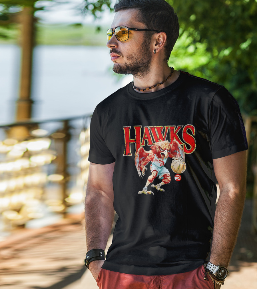 Atlanta Hawks Fierce Dribbling Cartoon Bird In NBA Jersey T-Shirt