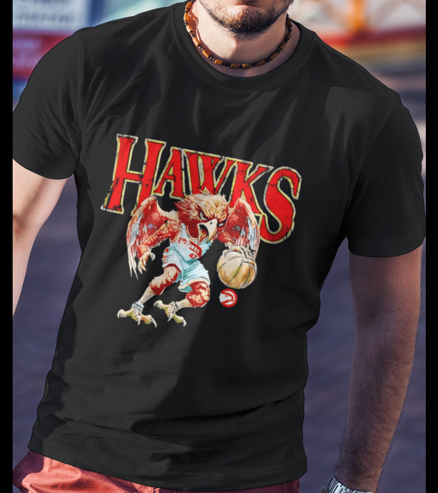 Atlanta Hawks Fierce Dribbling Cartoon Bird In NBA Jersey T-Shirt