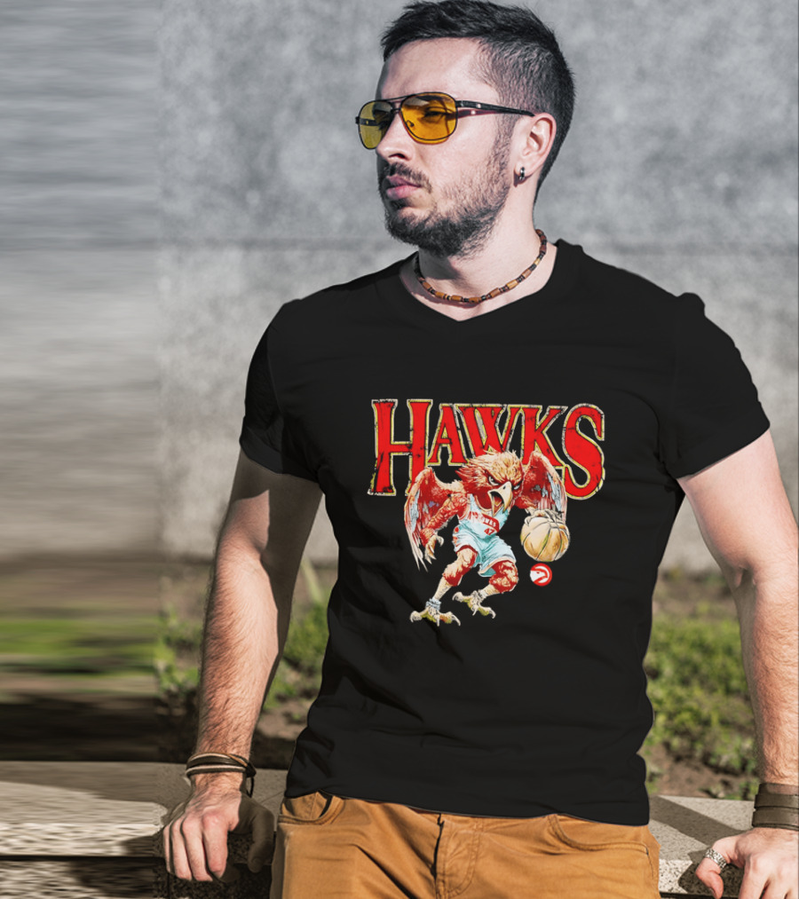 Atlanta Hawks Fierce Dribbling Cartoon Bird In NBA Jersey T-Shirt