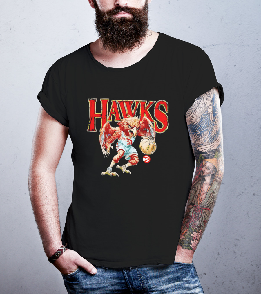Atlanta Hawks Fierce Dribbling Cartoon Bird In NBA Jersey T-Shirt