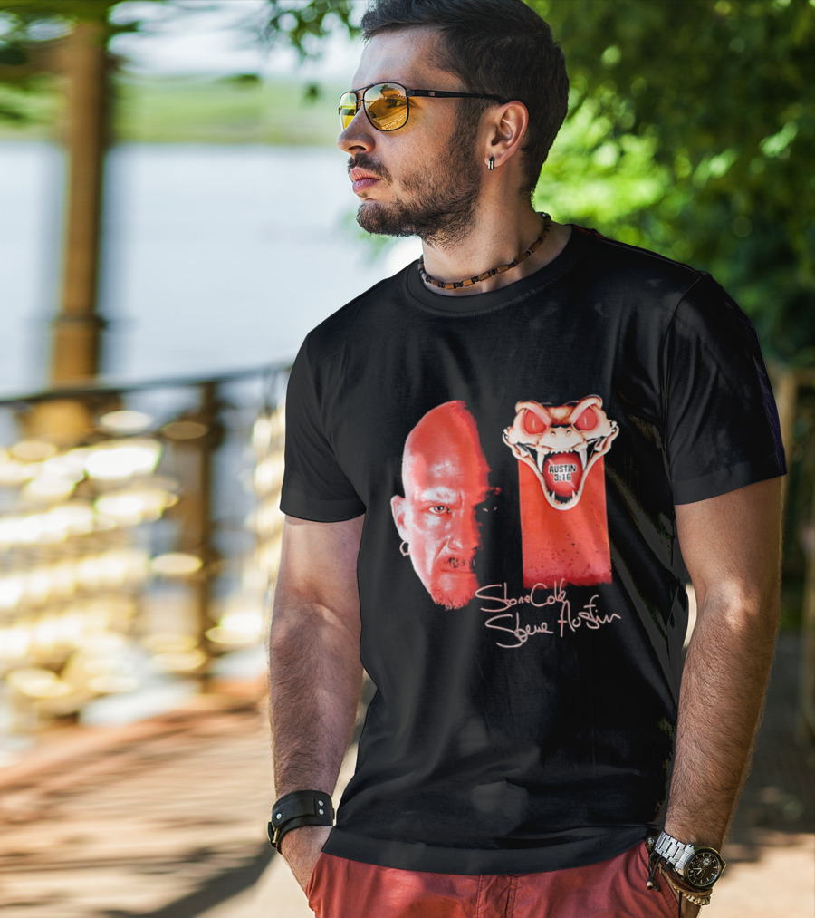 Austin 3 16 Stone Cold Steve Red Rattlesnake Head Signature T-Shirt