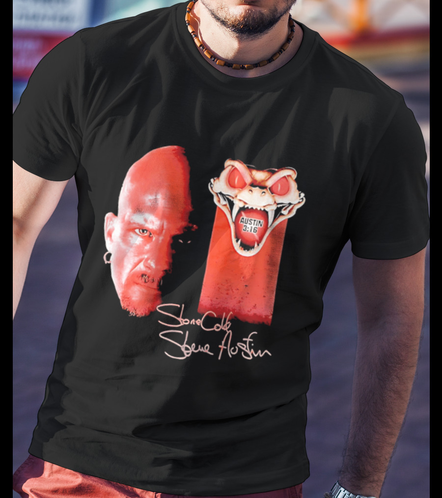 Austin 3 16 Stone Cold Steve Red Rattlesnake Head Signature T-Shirt