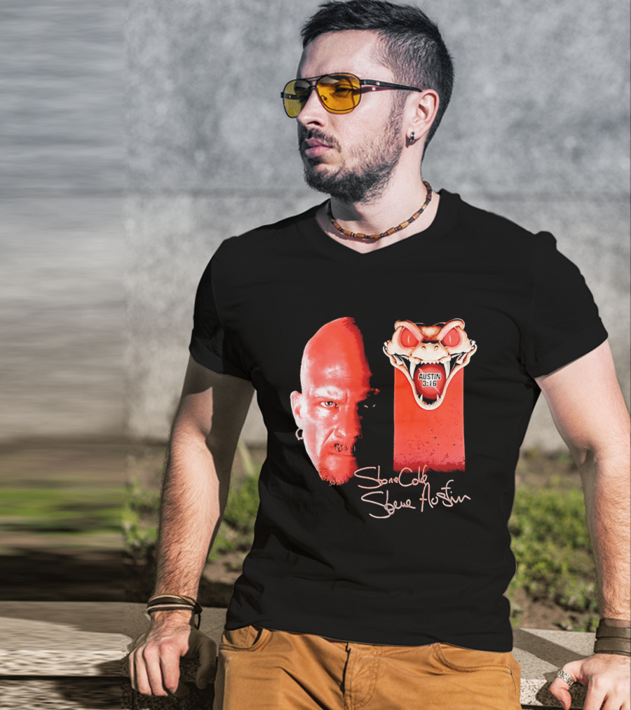 Austin 3 16 Stone Cold Steve Red Rattlesnake Head Signature T-Shirt