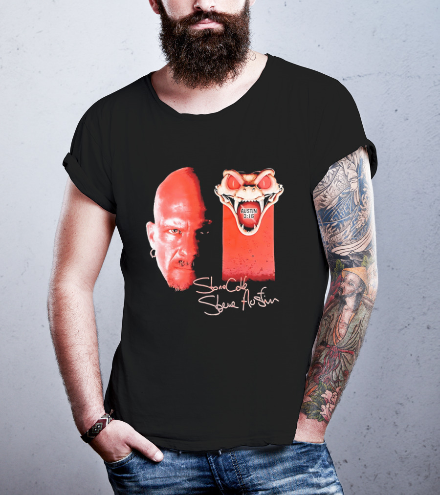 Austin 3 16 Stone Cold Steve Red Rattlesnake Head Signature T-Shirt