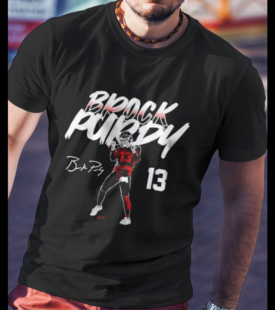 Brock Purdy 13 Quarterback Signature Brushwork Figure T-Shirt