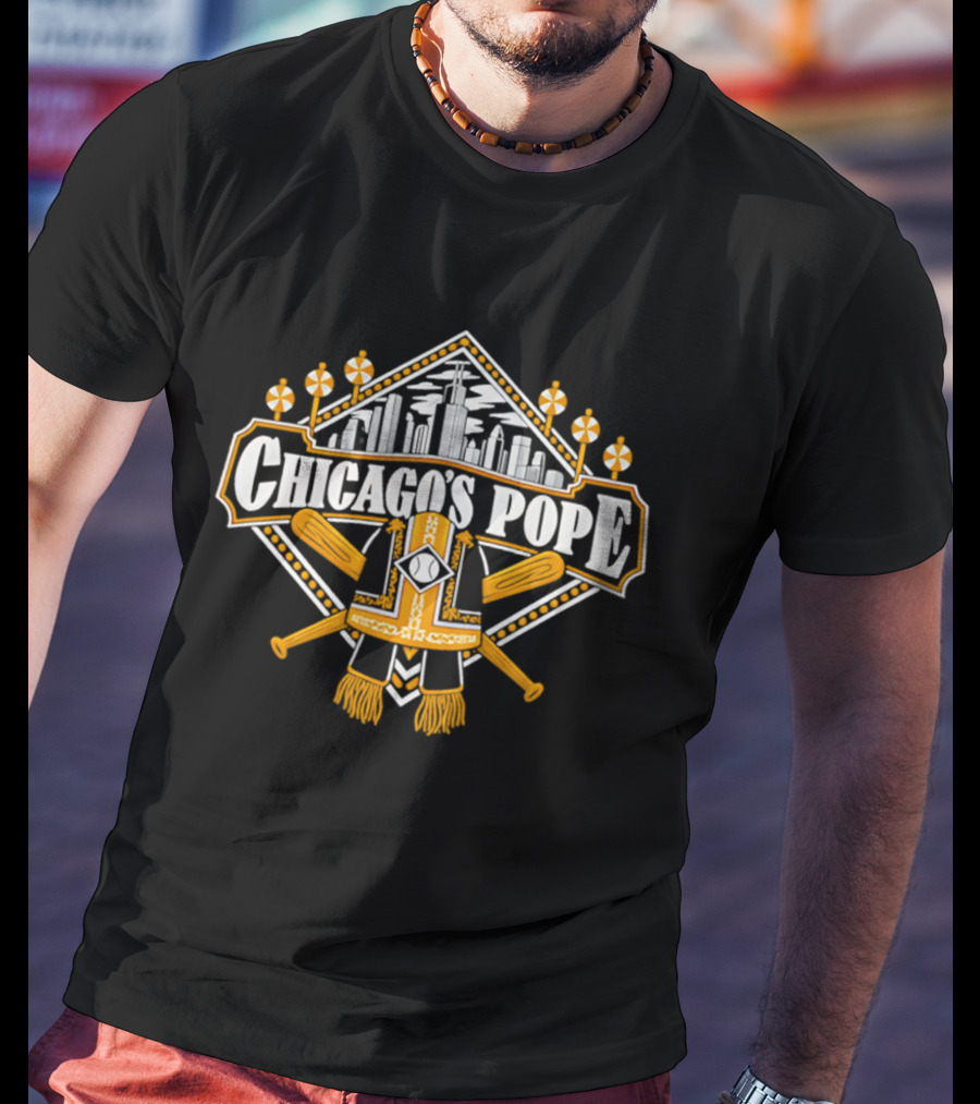 Chicago's Pope Baseball Crossed Bats City Skyline T-Shirt