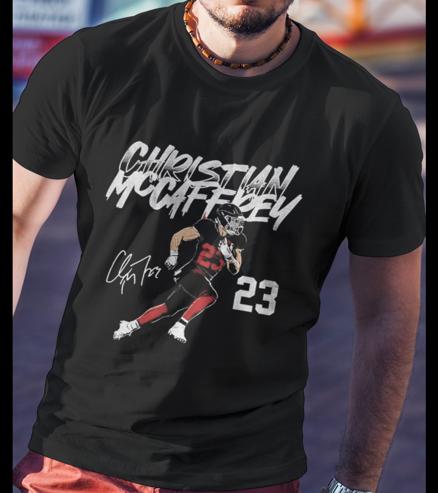 Christian McCaffrey San Francisco 49ers NFLPA 23 Signature Football Player T-Shirt